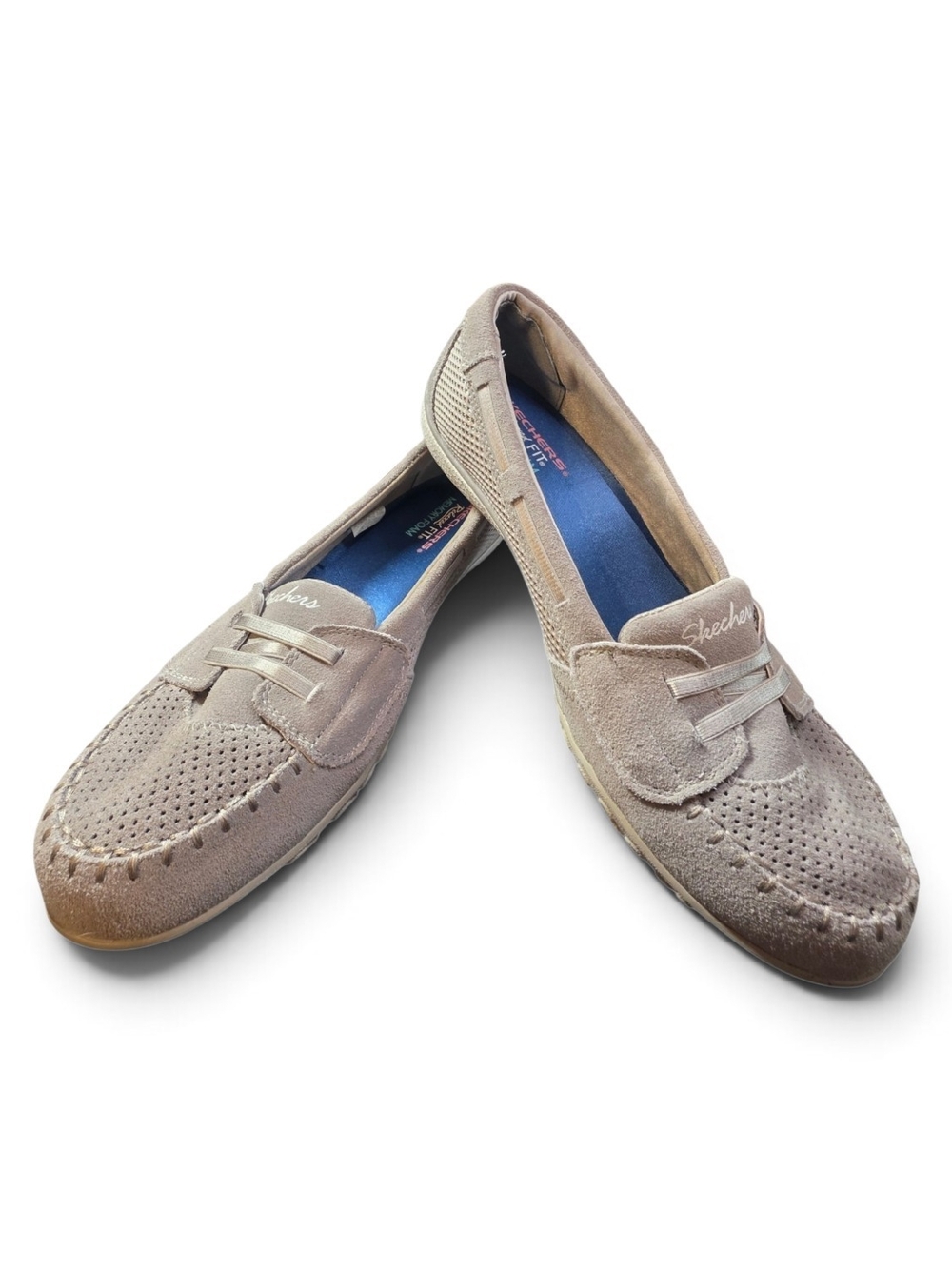 Skechers Relaxed Fit Taupe Suede Loafers Slip On Memory Foam 9.5